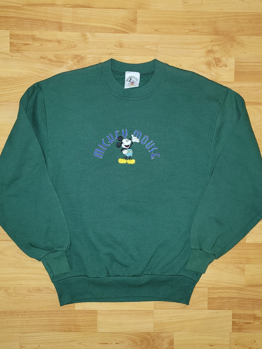 Vintage Disney Green MEDIUM Crewneck Sweater with Embroidered Mickey